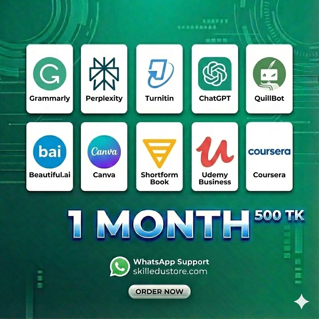 Student Pack (✅ Grammarly ✅ Peplexity ✅ Turnitin ✅ Chatgpt ✅ Quillbot ✅ Beautiful.ai ✅ Canva ✅ Shortform Book ✅ Udemy business ✅ Coursera)